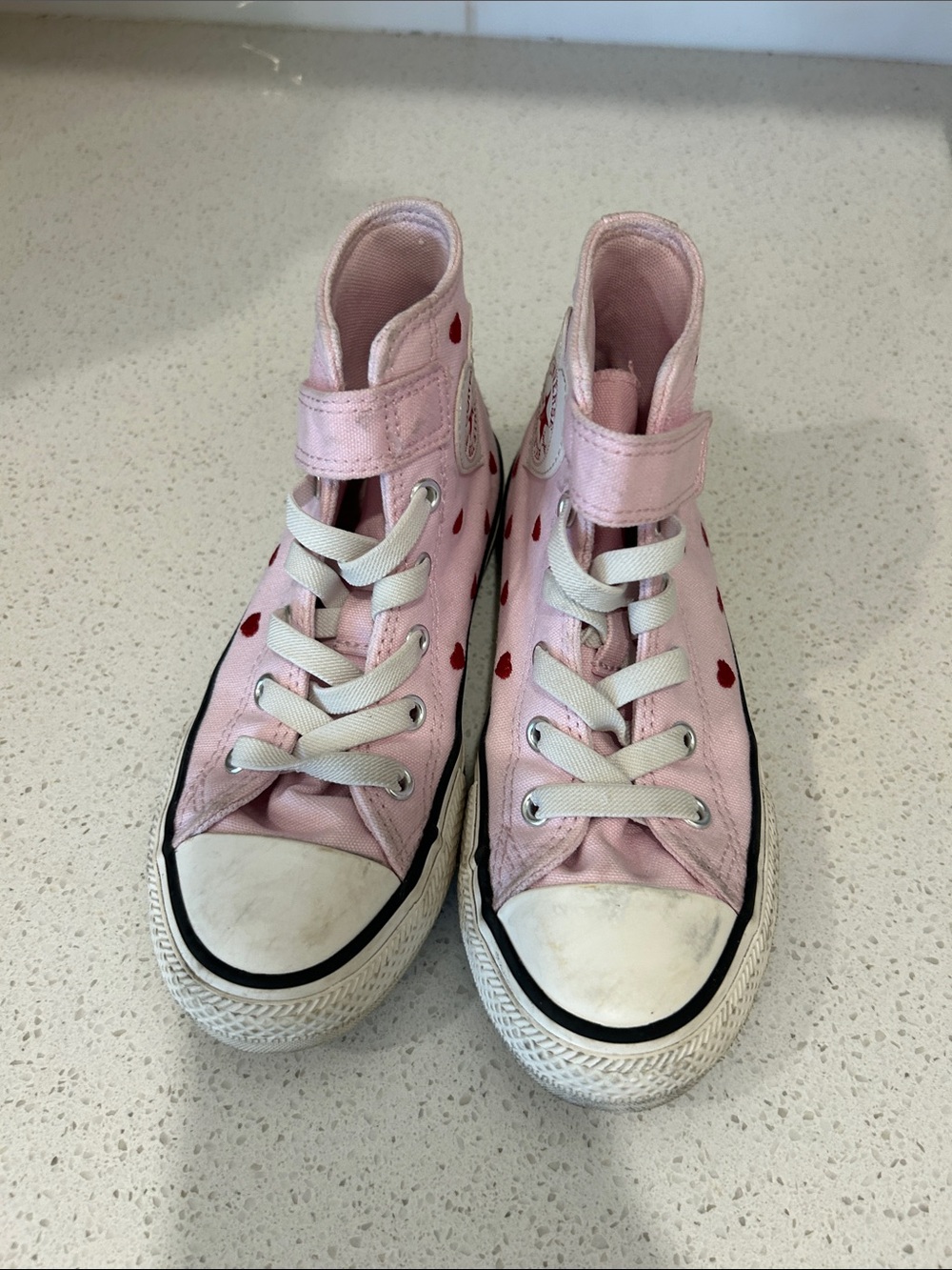 Kids Converse High-Top Canvas Sneakers in Pink with Red Heart Detail